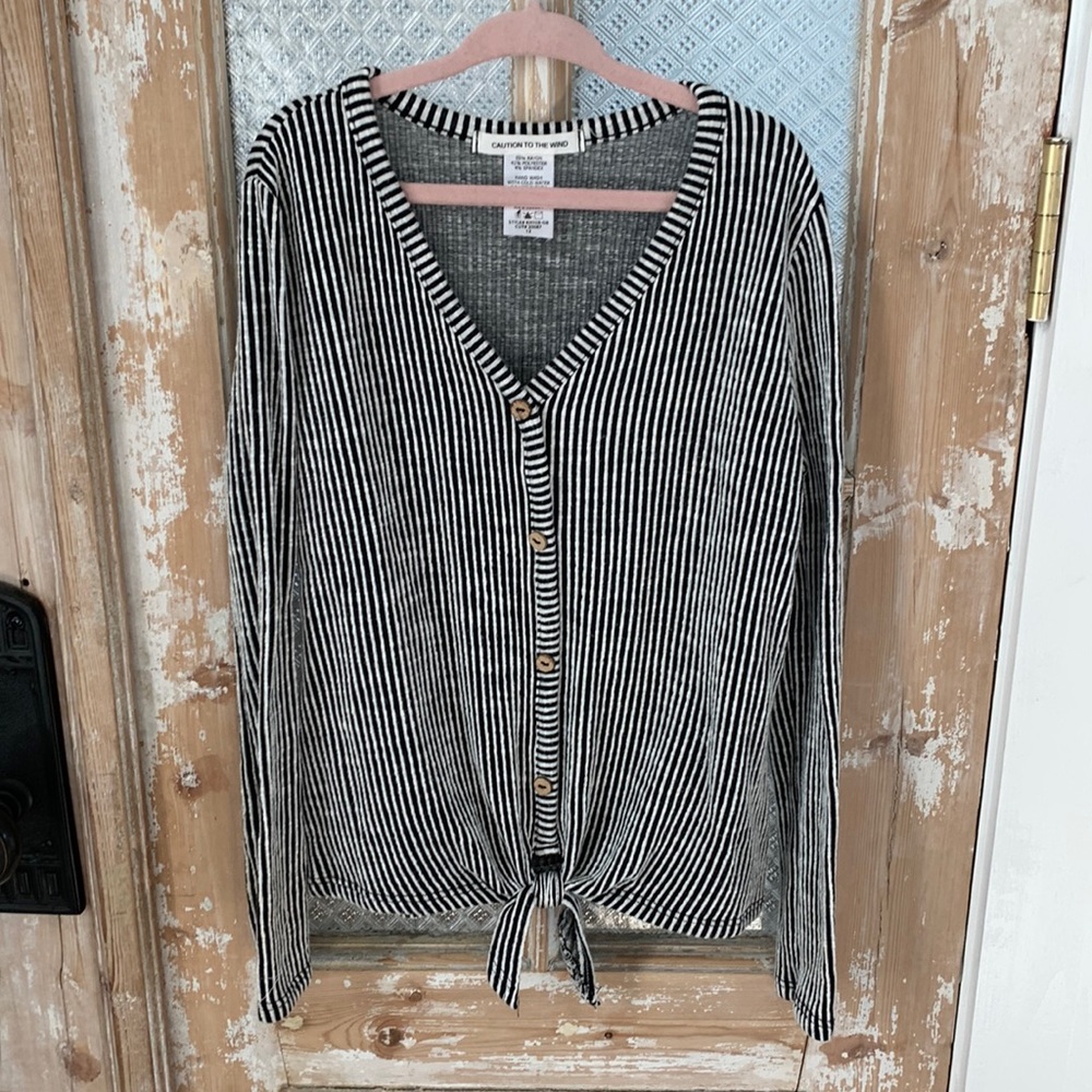 Caution to the Wind, Girls, Kids, Black & White, Stripes, Shirt, Top, Size 12